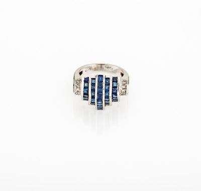 Anello in Oro Bianco con Zaffiri e Brillanti