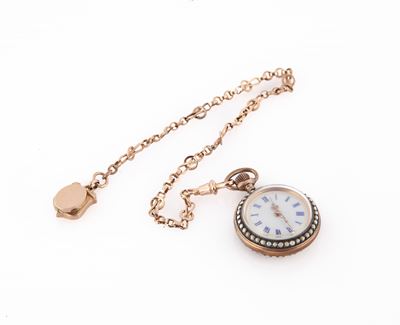 Anonimo Svizzero - Orologio da Tasca da Donna, Monachina in Argento 800/000 Dorato con Catena e C...