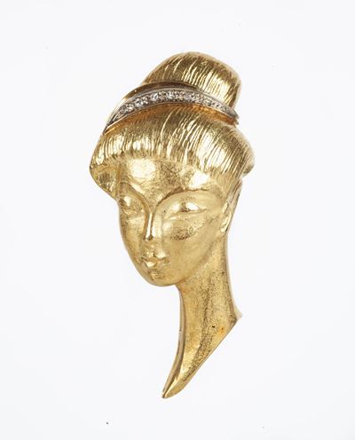 Spilla Geisha in Oro e Brillanti