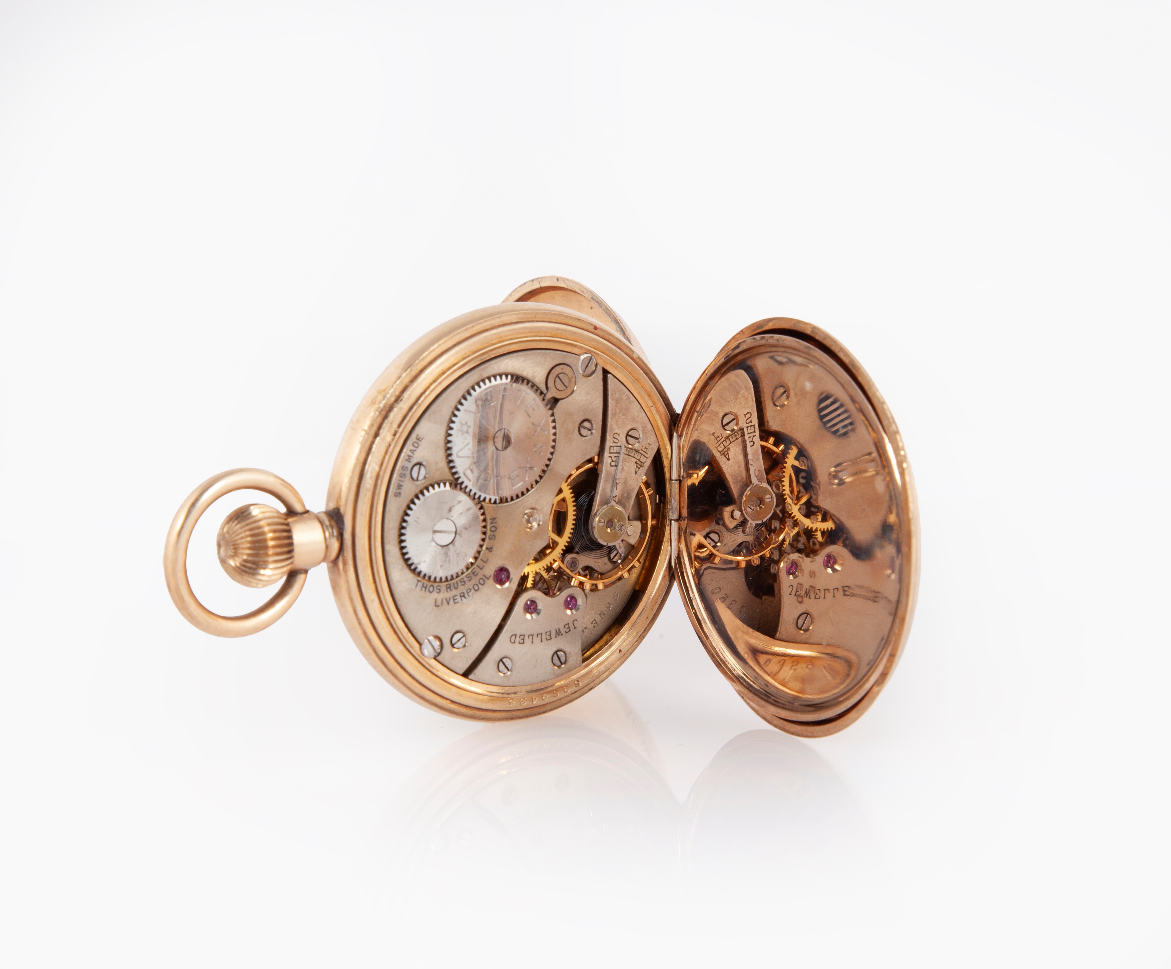 Thos. Russel & Son Liverpool - Orologio da Tasca da Uomo Occhio di Bue in Metallo Dorato. Cassa E...