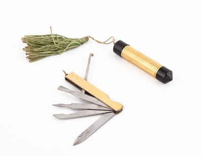 Set Vintage da Borsetta Composto da Portaprofumo e Kit Manicure in Metallo Laminato Oro Giallo 18...