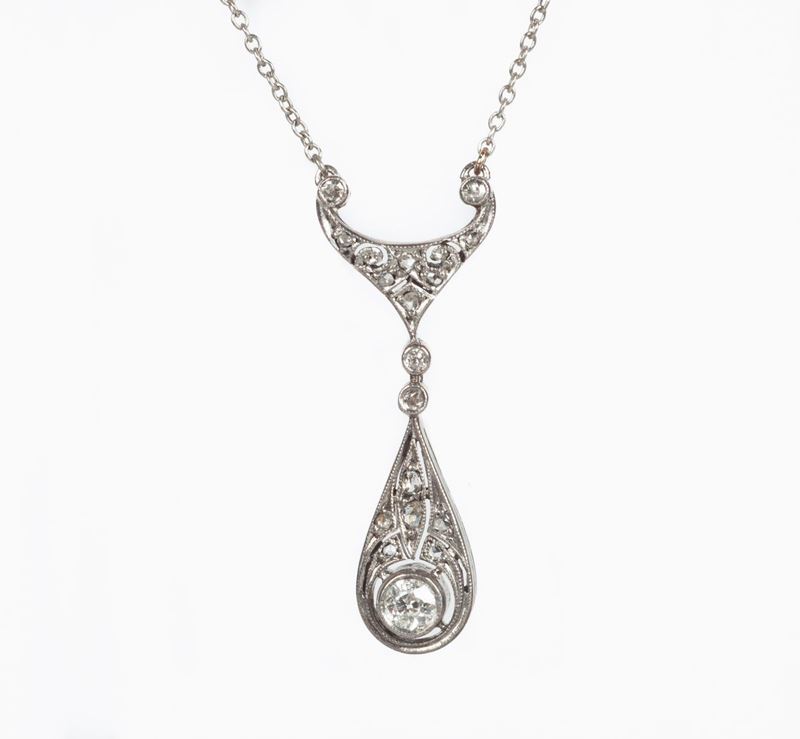 Pendente Decò in Oro, Argento e Diamanti.