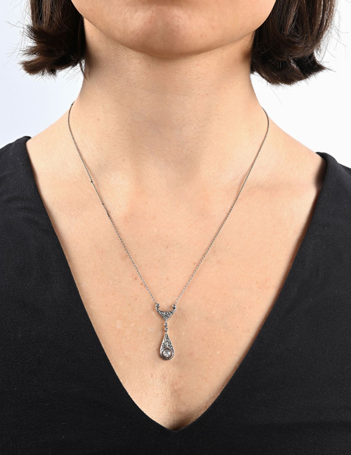 Pendente Decò in Oro, Argento e Diamanti.