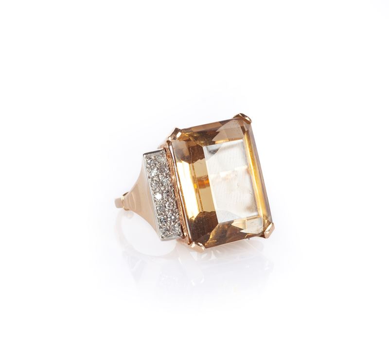 Anello in Oro, Quarzo e Brillanti