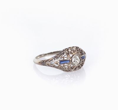 Anello Decò in Oro Diamanti e Zaffiri