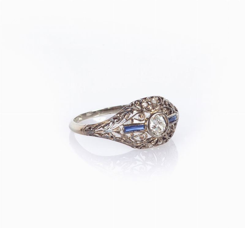 Anello Decò in Oro Diamanti e Zaffiri