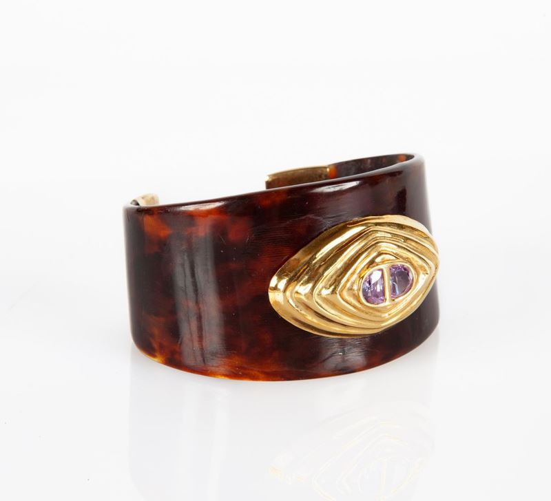 Bracciale in Oro, Bachelite e Ametiste