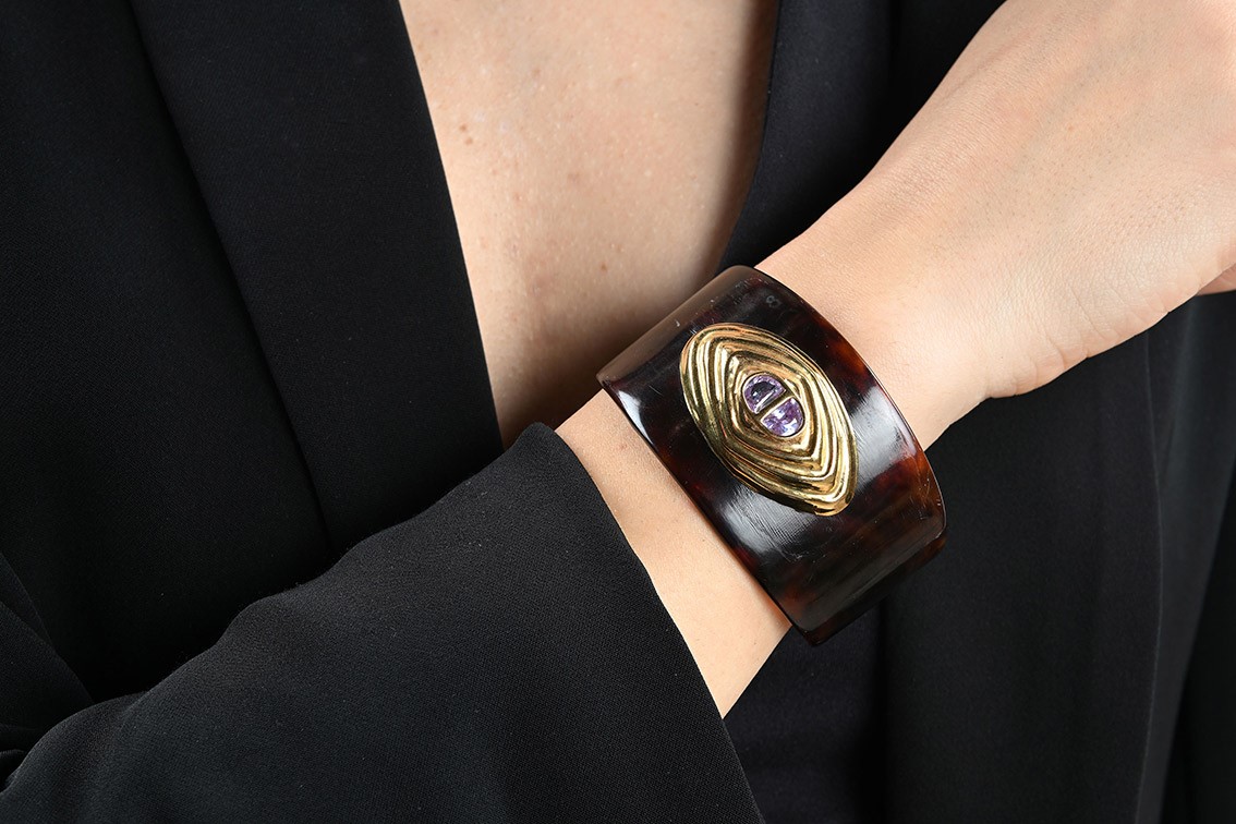 Bracciale in Oro, Bachelite e Ametiste