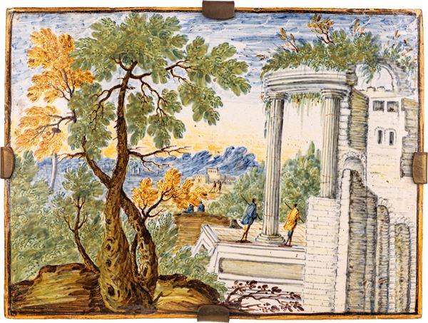 Mattonella in maiolica policroma, Castelli, seconda metà del XVIII secolo