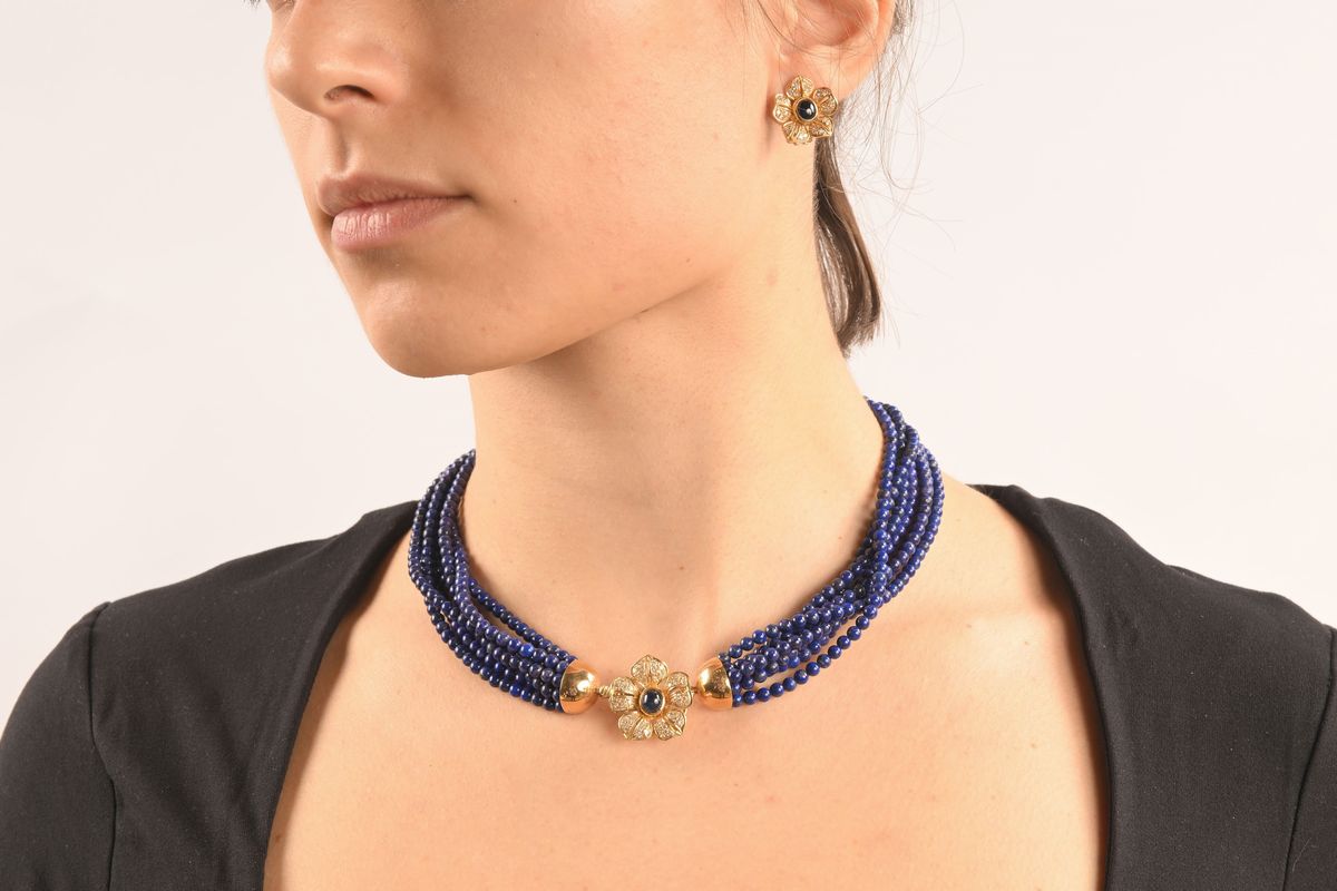 Parure in Oro, Zaffiri, Brillanti e Lapislazzuli