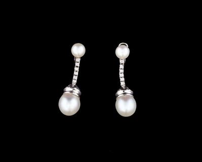 Orecchini Pendenti con Grande Perla Australia e Brillanti