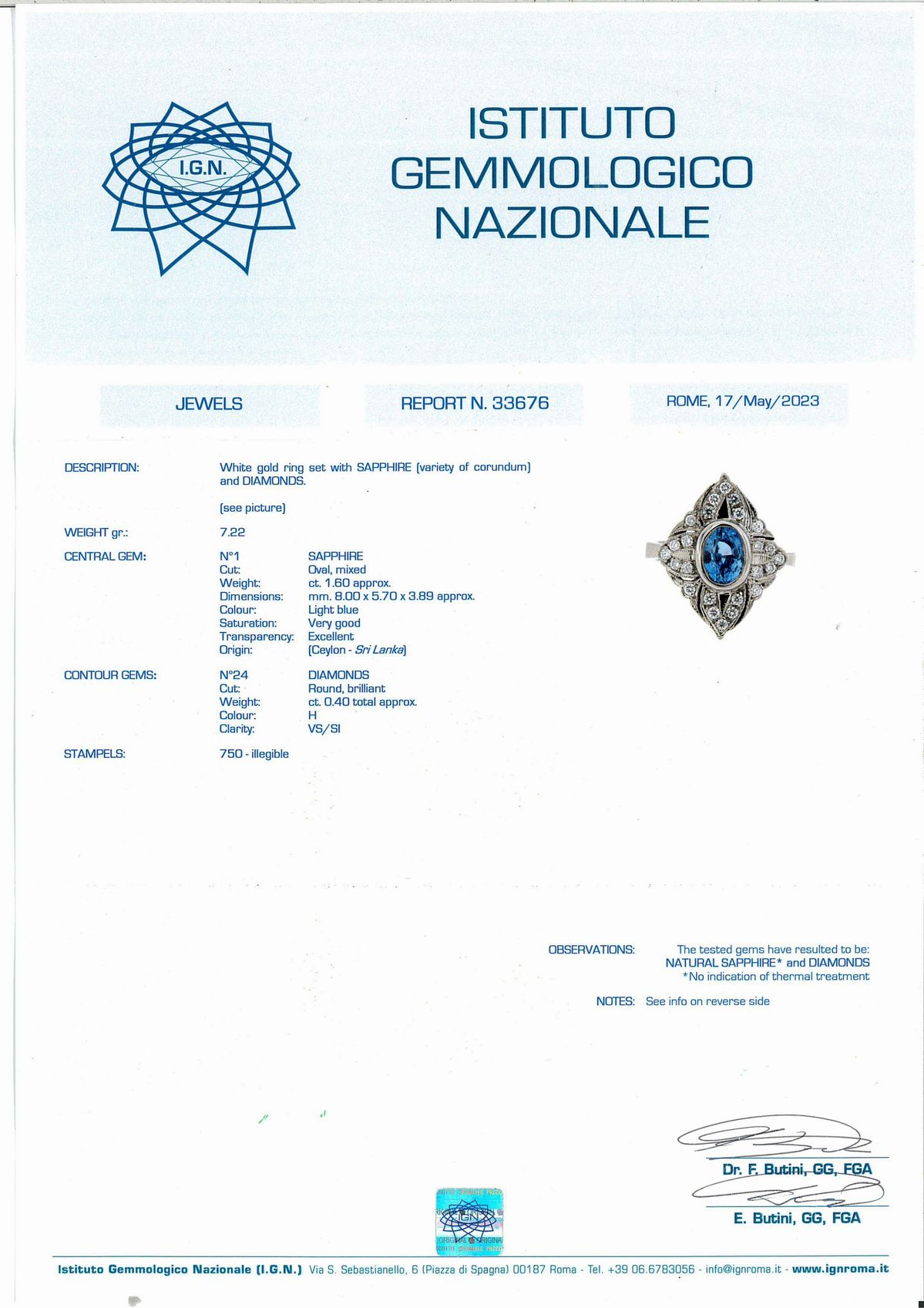 Anello in Oro Bianco Zaffiro e Brillanti
