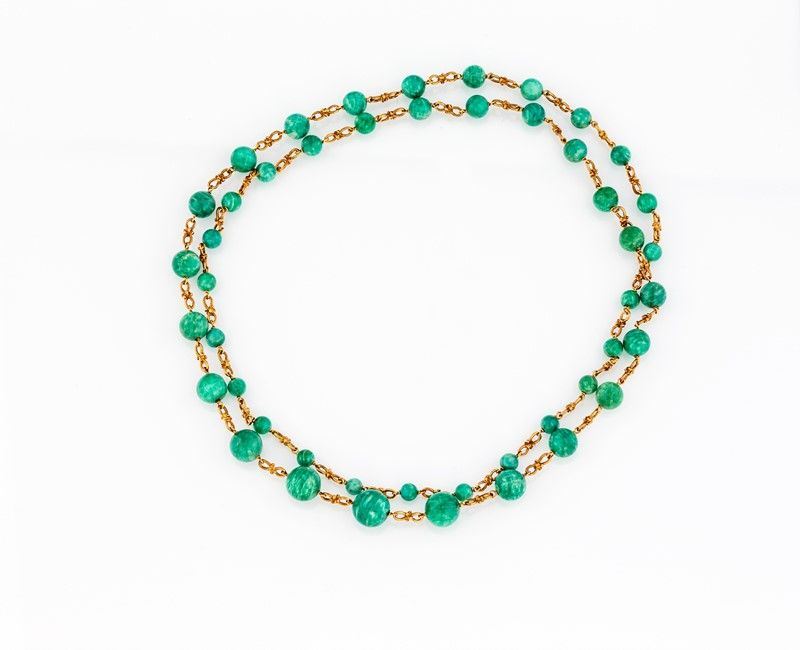 Collana in Oro Giallo con Palline di Pietra Dura