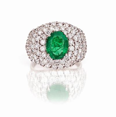 Anello in Oro Brillanti e Smeraldi