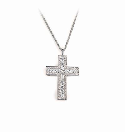 Pendente a Croce in Ro e Brillanti
