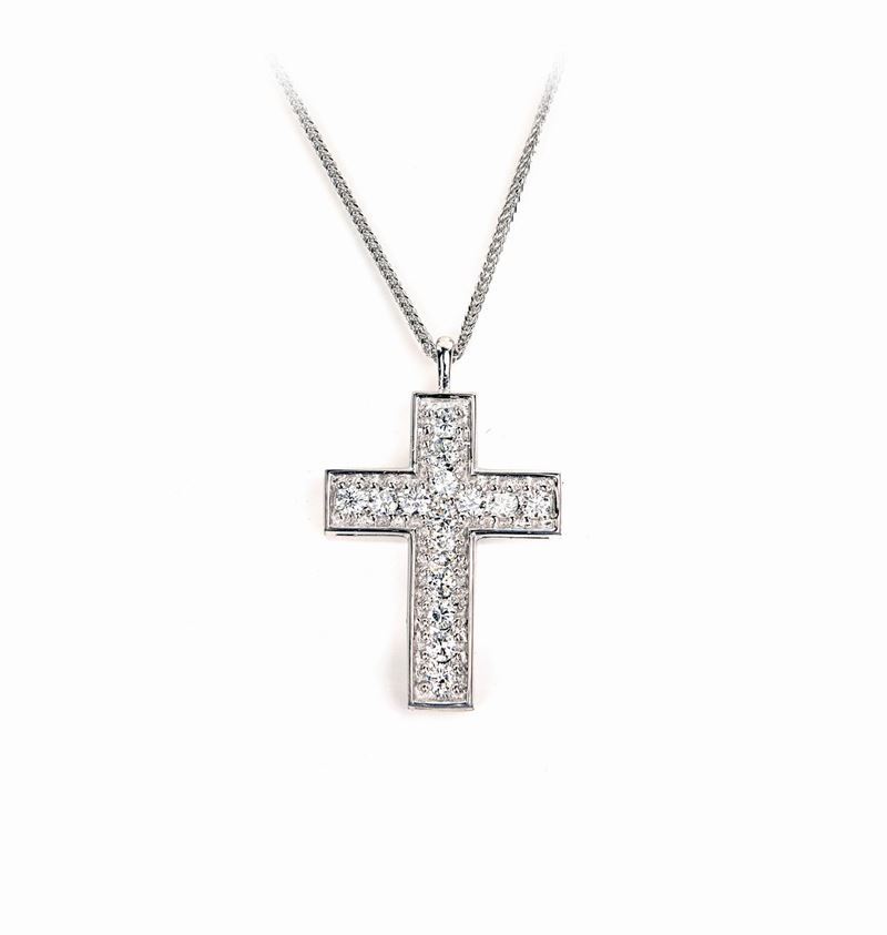 Pendente a Croce in Ro e Brillanti