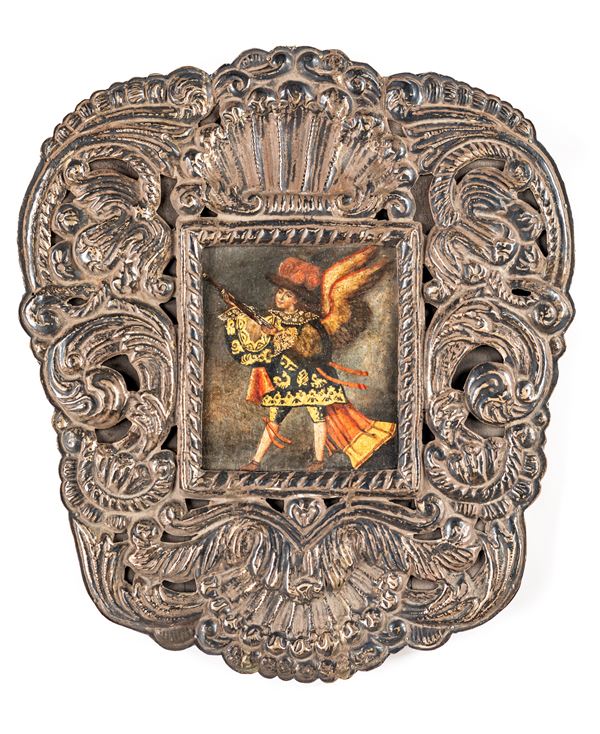 Scuola di Cuzco : Arcangelo archibugiere  - olio su tavola - Asta Antiquariato - Icone, Arredi, Sculture, Oggetti d'Arte - Casa d'Aste Arcadia