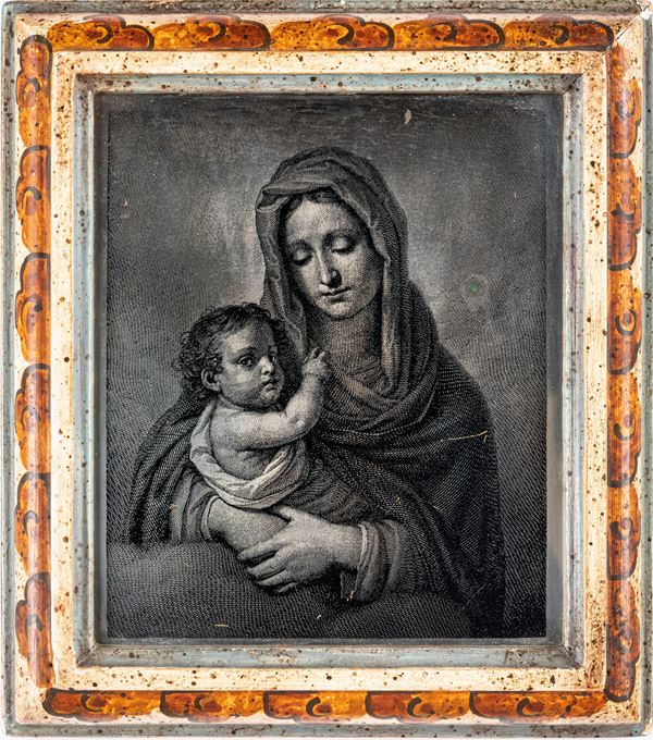 Madonna col Bambino  - stampa su metallo imitante incisione - Asta Asta A Tempo - Antiquariato - Casa d'Aste Arcadia