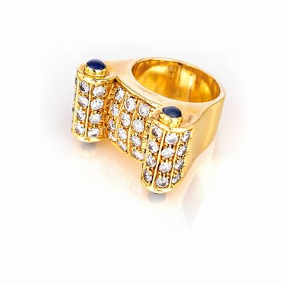 Anello a Ponte in Oro, Brillanti e Zaffiri