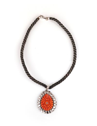 Pendente in Oro, Corallo e Brillanti