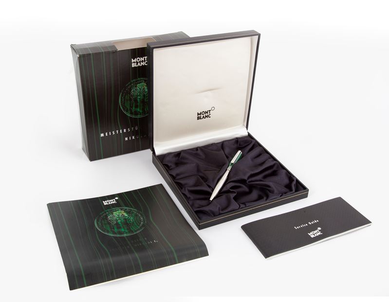 Montblanc Meisterstuck Solitaire Malachite Nikolai i - Penna a Sfera Placcata in Platino e Rivest...