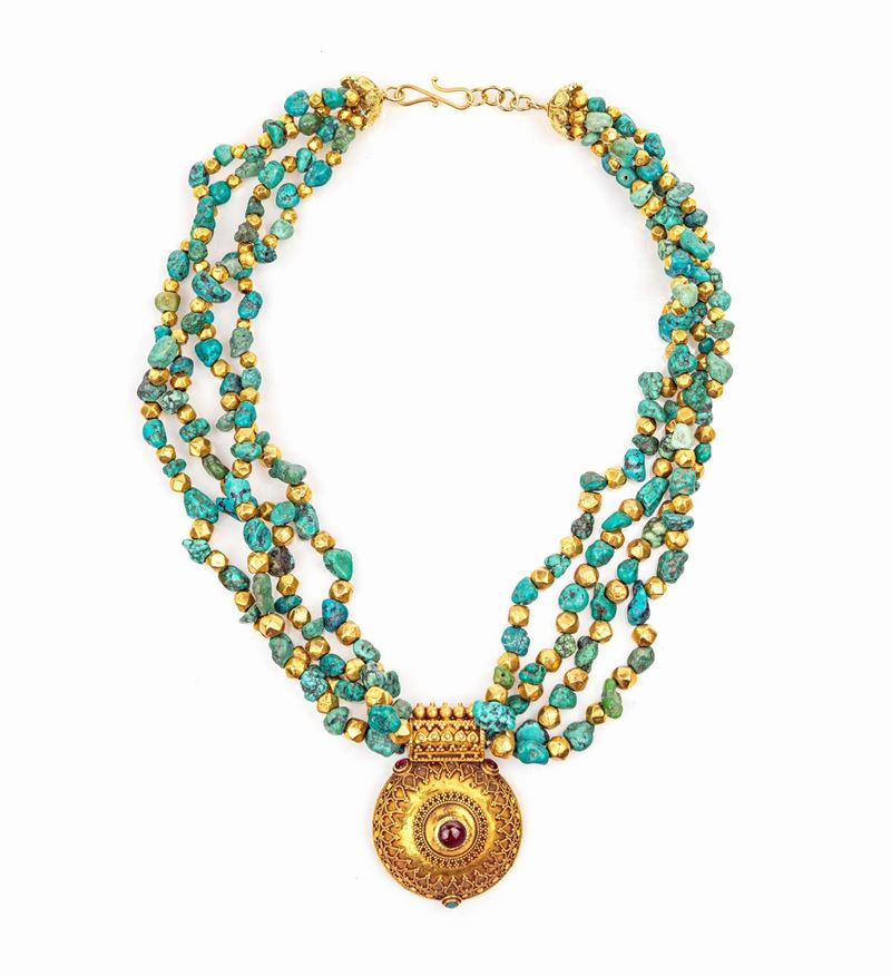Collana Oro e Turchese Tibet