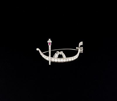 Spilla in Platino a Gondola con Brillanti