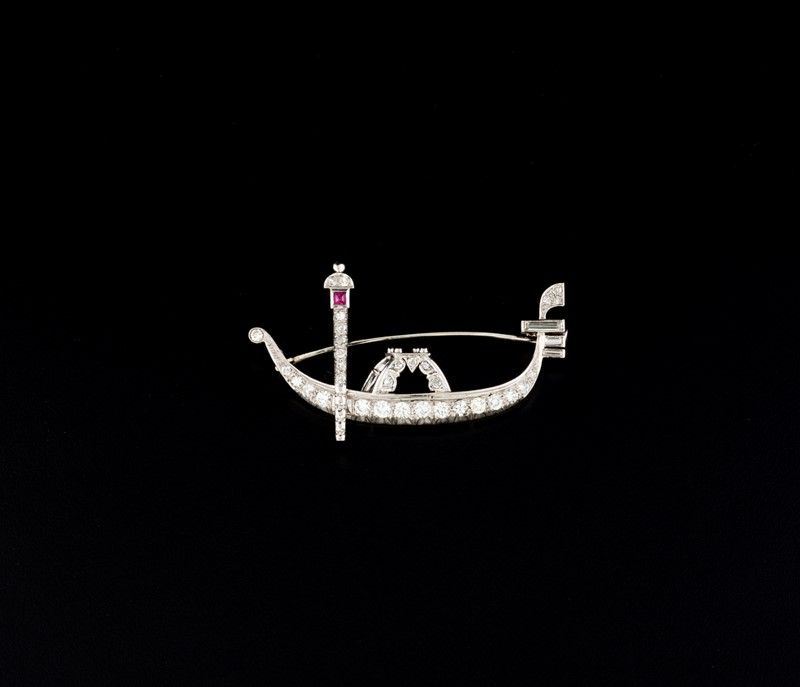 Spilla in Platino a Gondola con Brillanti