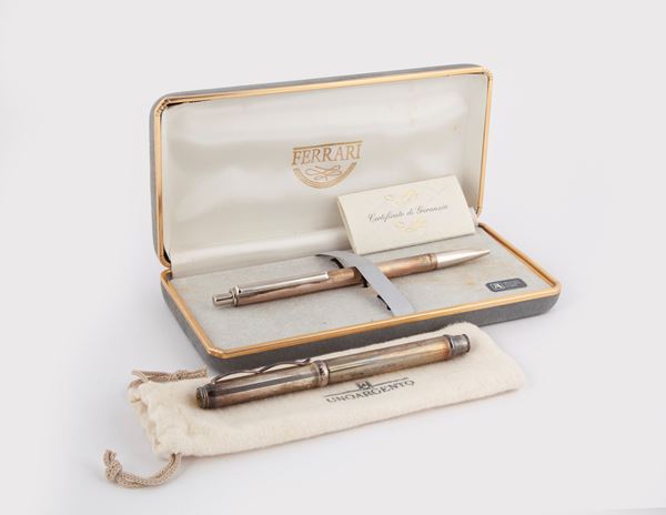 Ferrari - Penna a sfera in argento 925/000; Unoargento - Penna stilografica in argento 925/000 