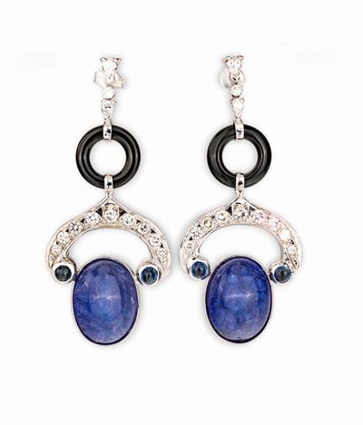 Orecchini in Oro Brillanti, Onice e Tanzanite