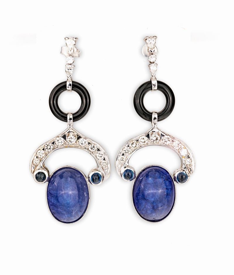 Orecchini in Oro Brillanti, Onice e Tanzanite