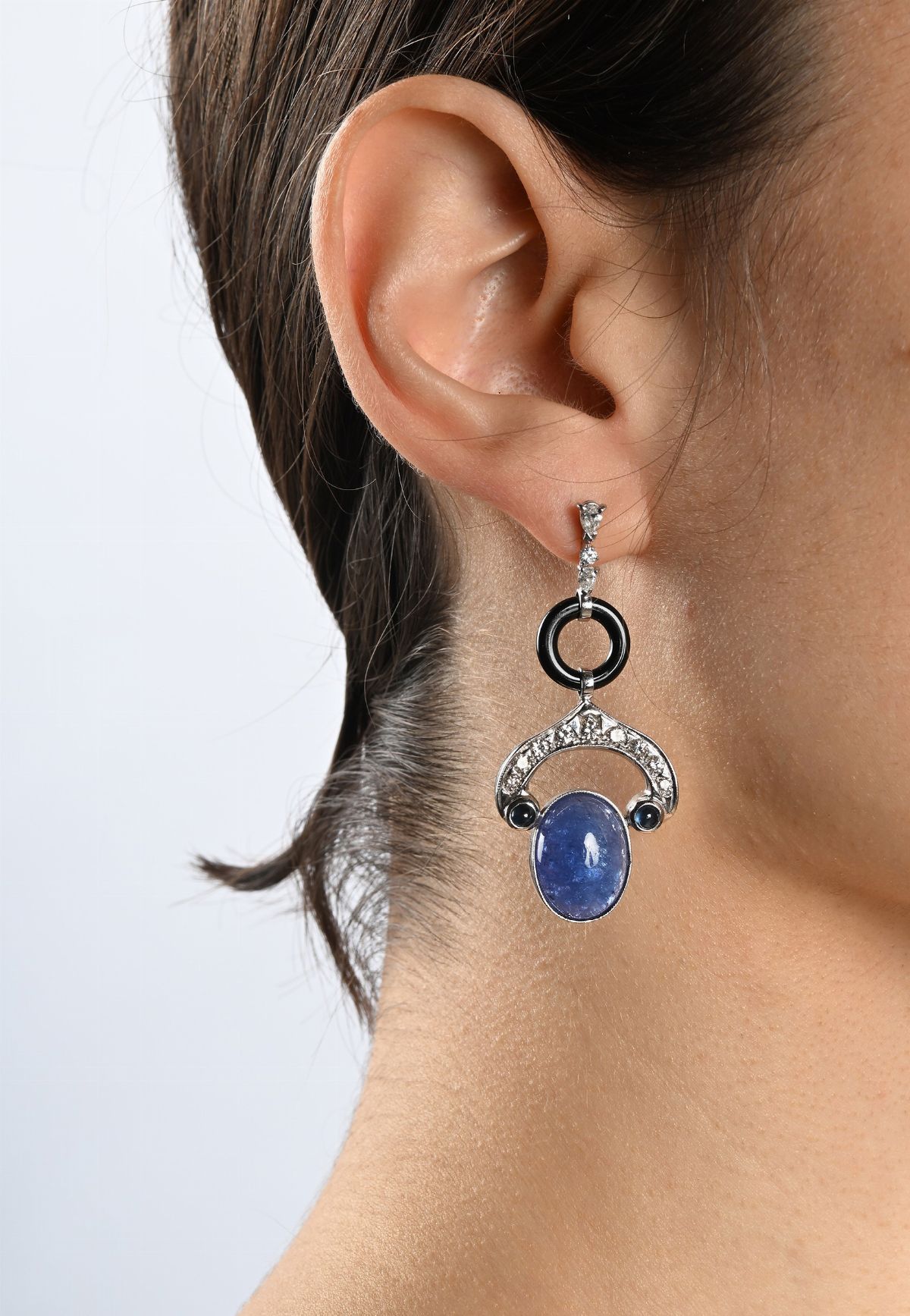 Orecchini in Oro Brillanti, Onice e Tanzanite