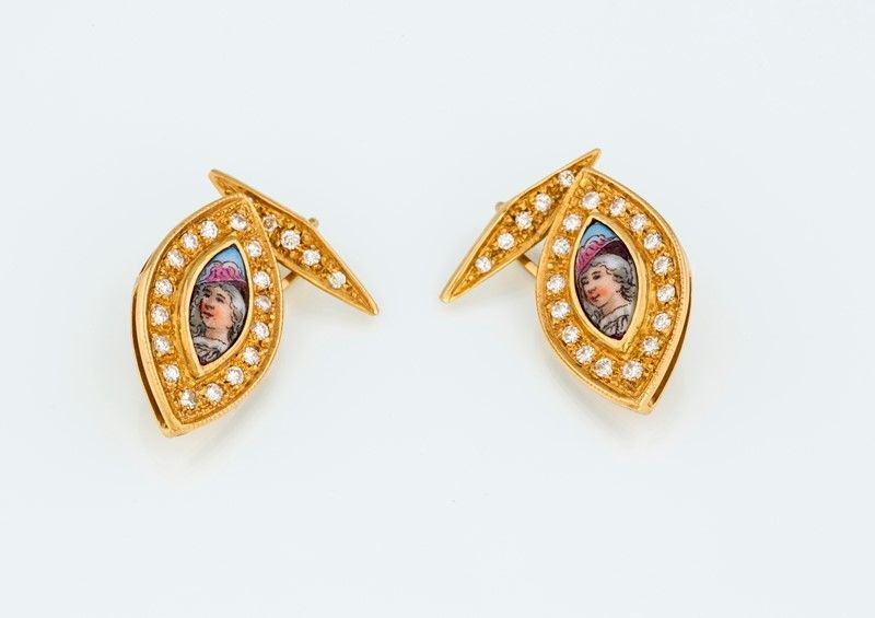 Gemelli in Oro Giallo con Brillanti e Miniature