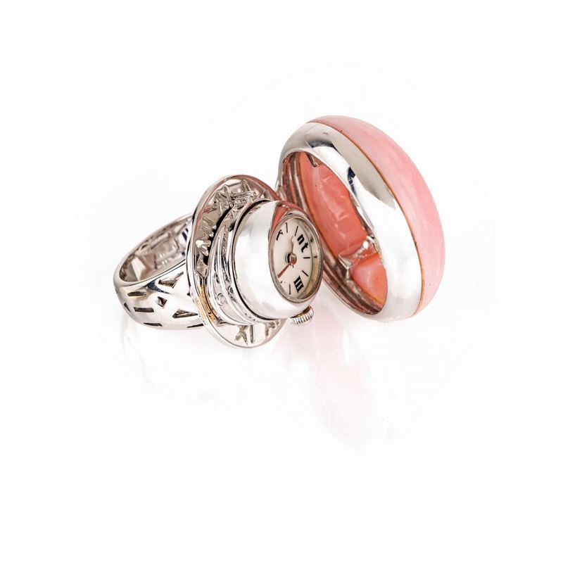 Anello con Orologio in Oro Brillanti e Smalto