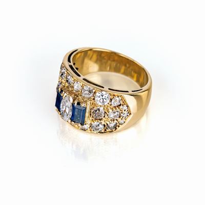 Anello a Fascia in Oro Brillanti e Zaffiri