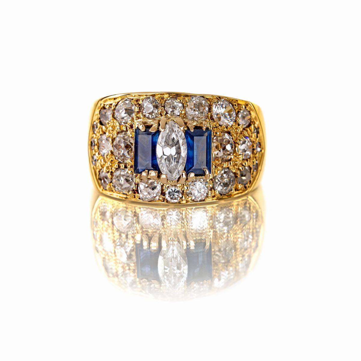 Anello a Fascia in Oro Brillanti e Zaffiri