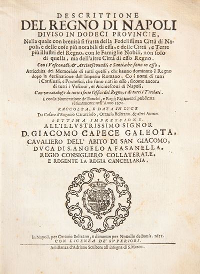 Ottavio Beltrano - Descrittione del Regno di Napoli Diviso in Dodeci Provincie. Settima Impressio...