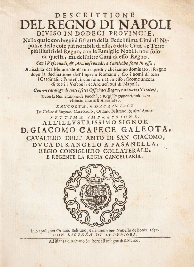 Ottavio Beltrano - Descrittione del Regno di Napoli Diviso in Dodeci Provincie. Settima Impressio...