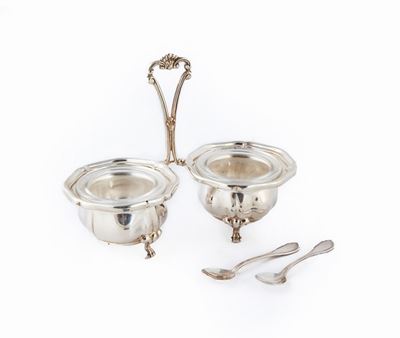 Saliera in Argento 925 a Doppia Vaschetta con Cucchiaini