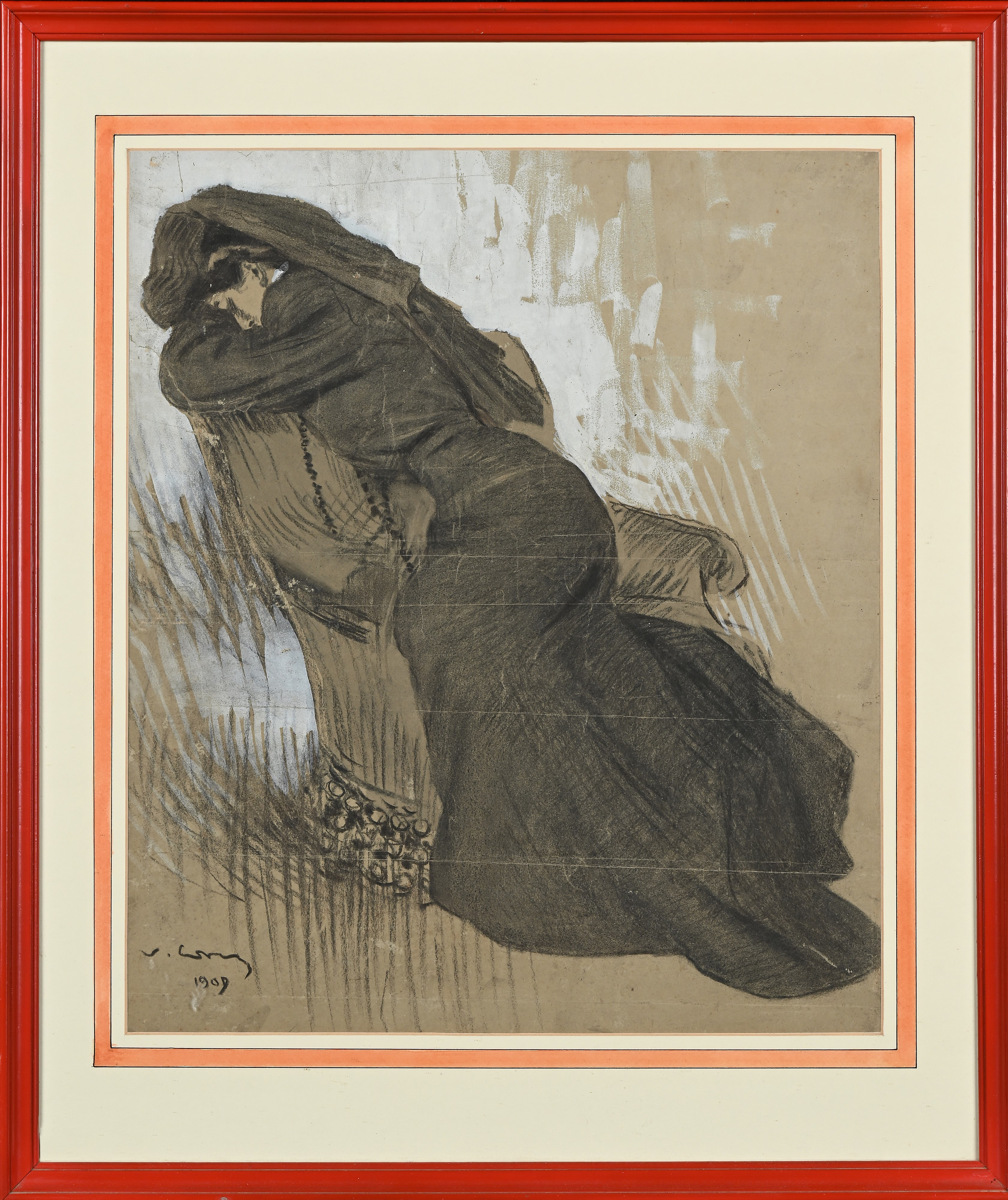 Vittorio Matteo Corcos - Figura in nero, carboncino e tempera su carta
