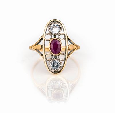 Anello Liberty in Oro, Rubino e Pietre Incolori