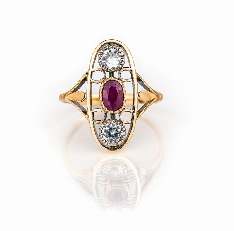 Anello Liberty in Oro, Rubino e Pietre Incolori