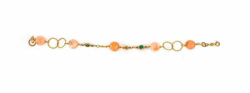 Bracciale in Oro, Corallo e Smeraldi