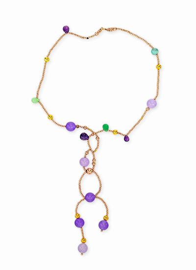 Collana in Oro, Metallo Dorato, Ematite Rosa, Giada e Giada Viola