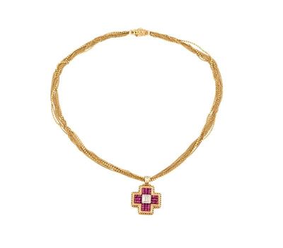 Collana di Fili di Catenelle con Croce in Rubini