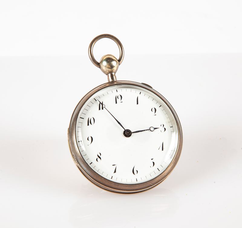 Orologio da Tasca in Argento Movimento a Ripetizione a Quarti su Gong, Carica a Chiavetta Scappam...