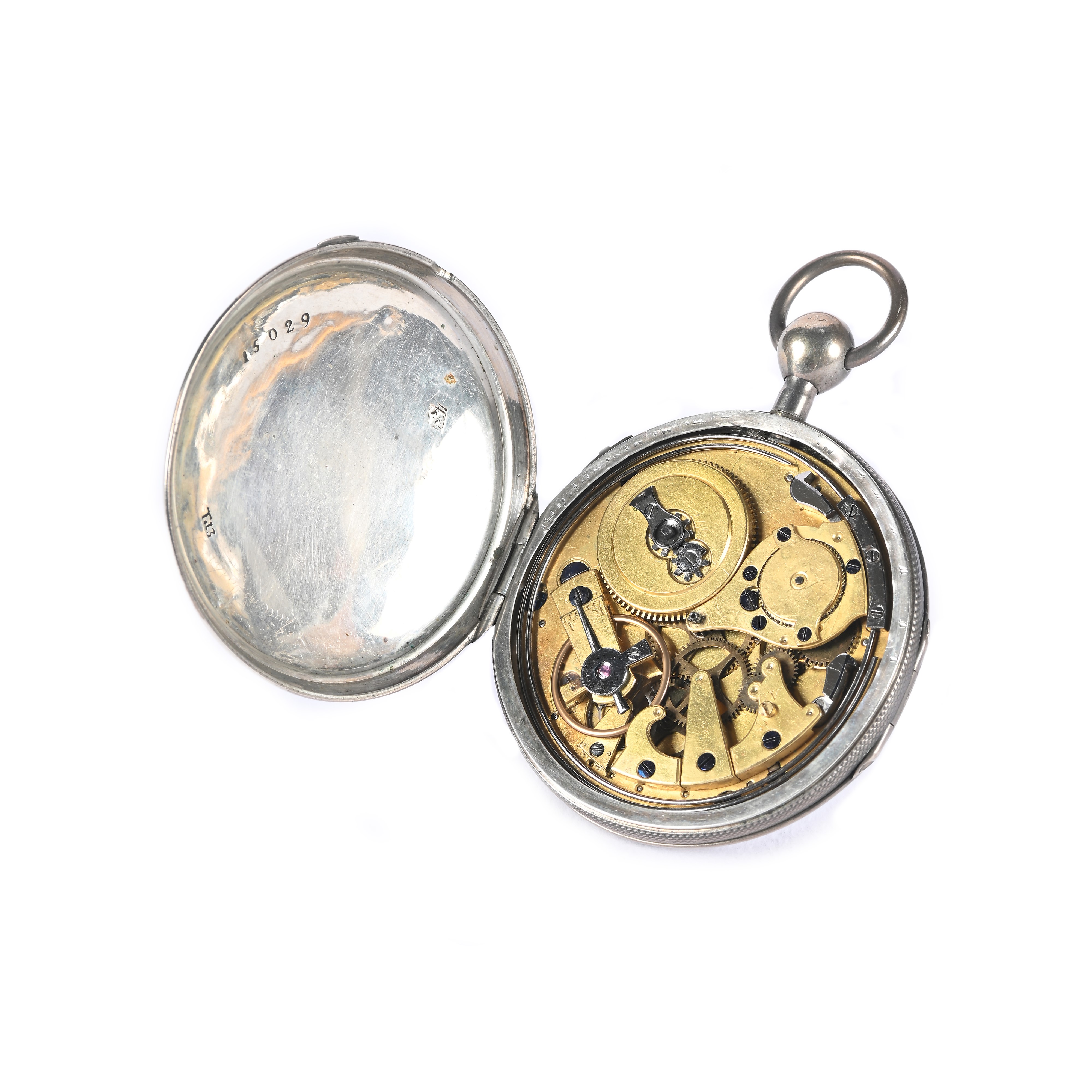 Orologio da Tasca in Argento Movimento a Ripetizione a Quarti su Gong, Carica a Chiavetta Scappam...