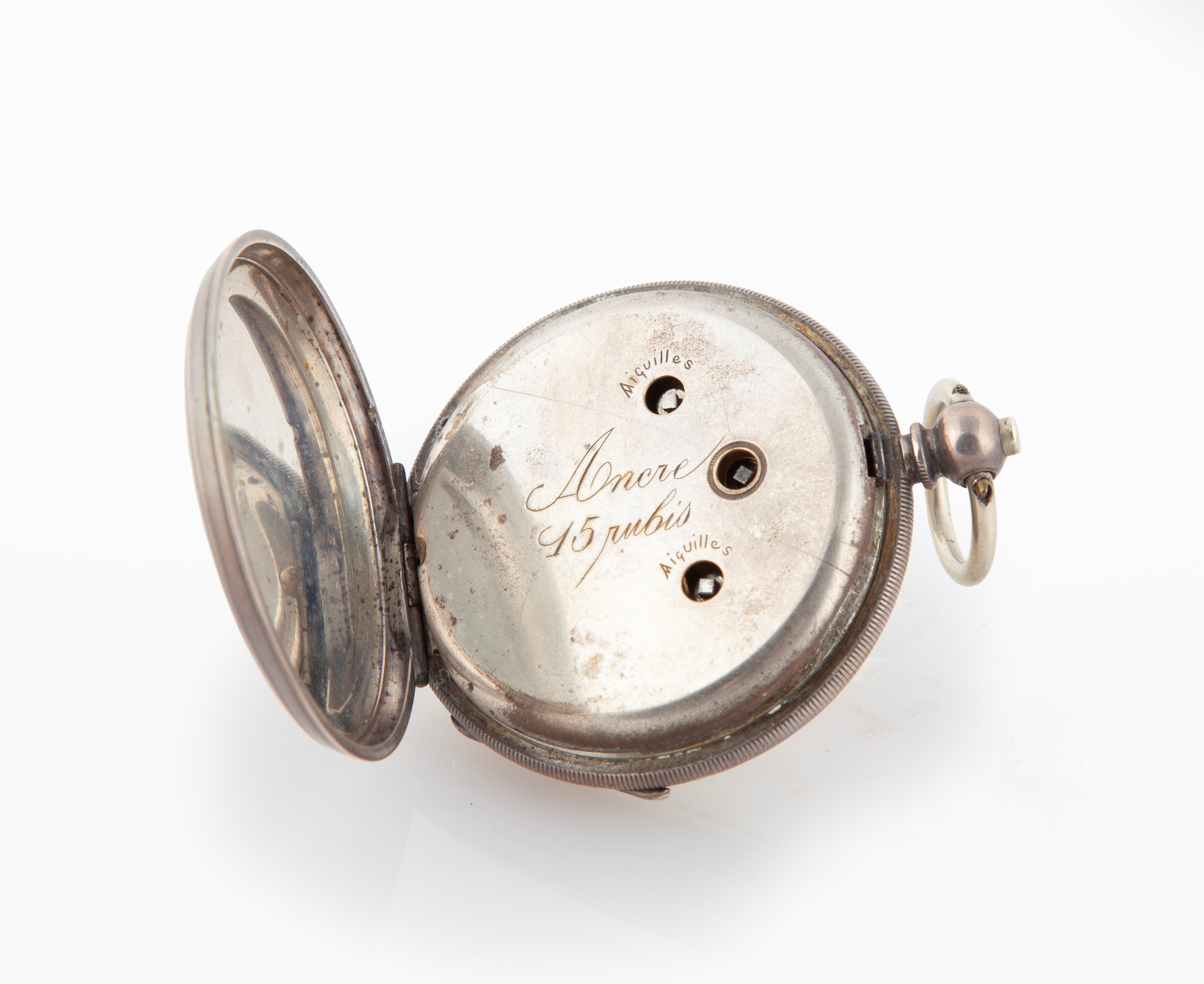 Orologio da Tasca con Cassa in Argento con Meccanica a Doppio Fuso Orario. Scappamento Ad Ancora,...
