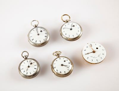 Lotto di 4 Orologi da Tasca in Argento con Movimenti a Serpentina, Scappamento a Verga, Carica a ...