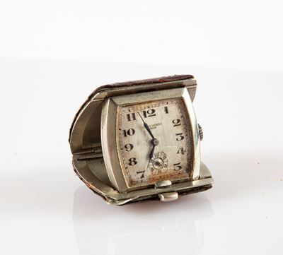 Bucherer - Orologio da Viaggio in Metallo Cromato a Scomparsa. Carica Remontoir. Quadrante in Met...